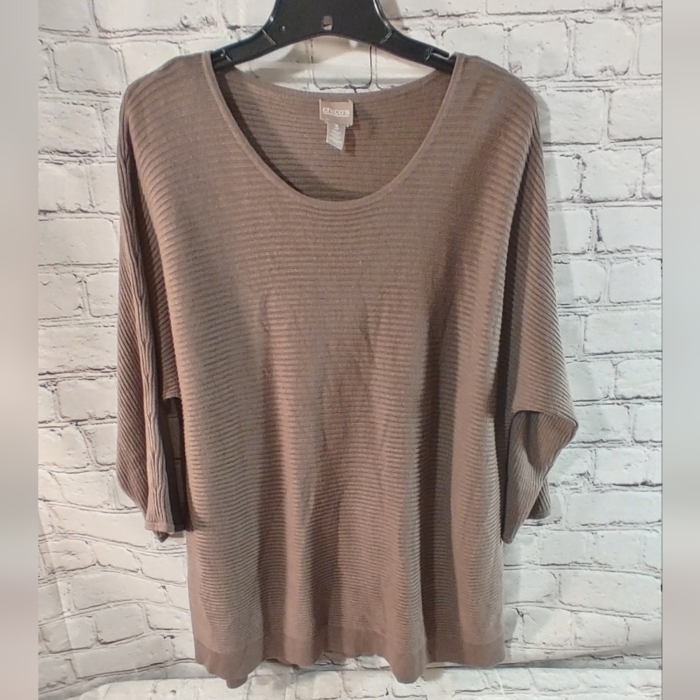 Chico's Quarter Sleeve Ribbed Knit Sweater Tan 3X